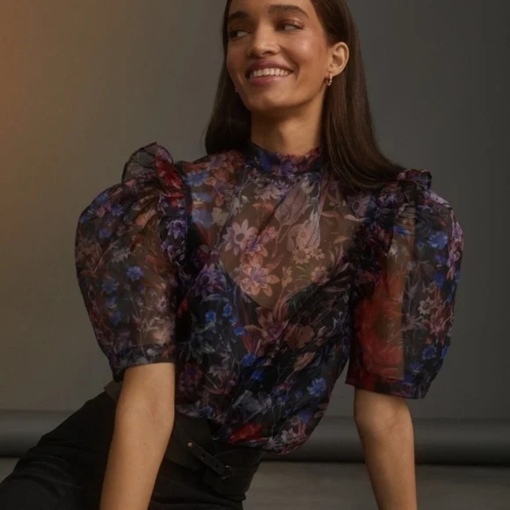 Maeve Anthropologie Floral Organza Blouse In S